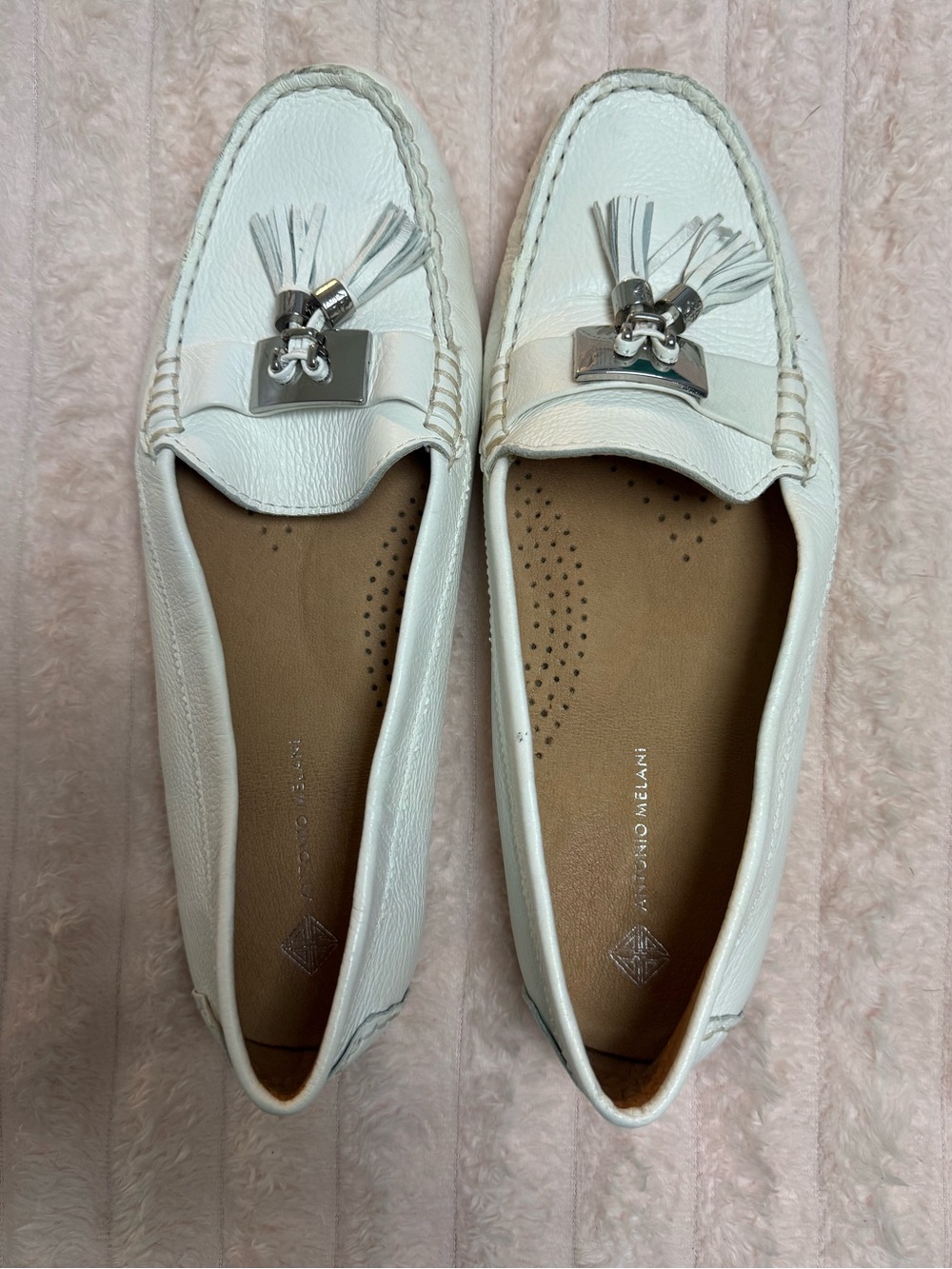 ANTONIO MELANI White Tassel Leather Loafers